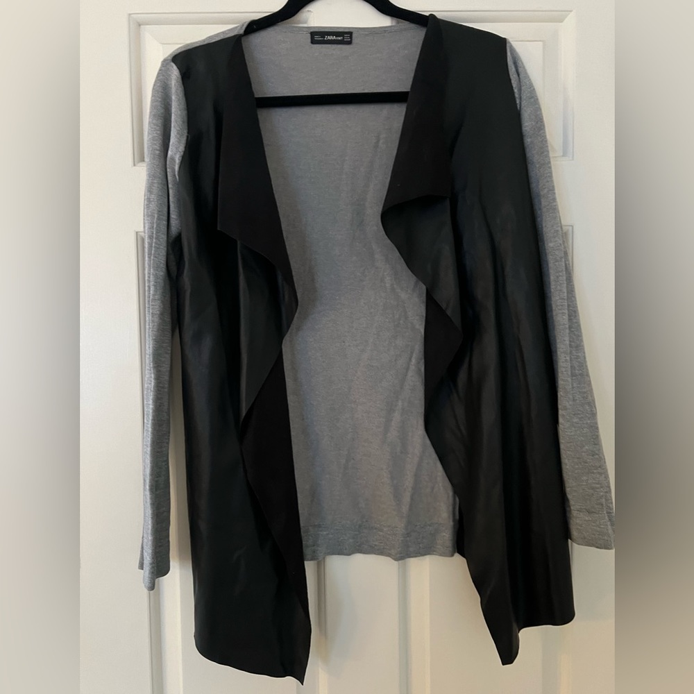 Zara Mixed Media Cardigan Sweater (gray/black) Size Medium